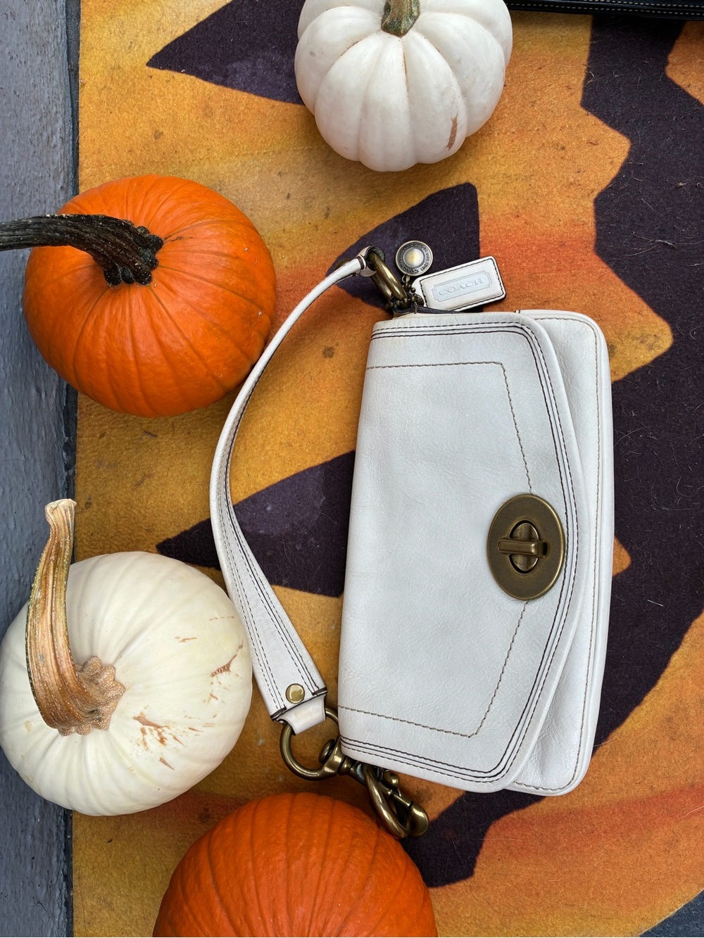 Coach White Leather Turnlock 65th anniversary legacy flap shoulder bag